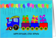 Happy Birthday Great Nephew with Train and Gifts with Balloons card