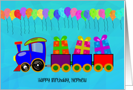 Happy Birthday Nephew with Train and Gifts with Balloons card