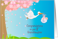 New First Granddaughter for Grandmother with Stork and Baby Girl card