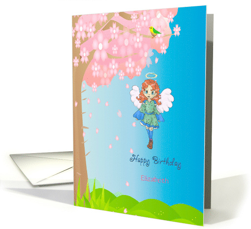 Birthday with Red Headed Angel and Pink Tree card (1733614)