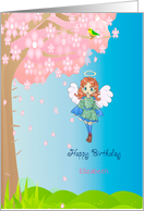 Birthday with Red Headed Angel and Pink Tree card