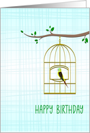 Happy Birthday with Parakeet in Golden Cage card