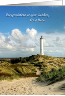 Beach Wedding for Great Niece with Lighthouse card