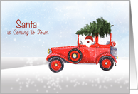 Christmas Santa in Truck with Tree and Snow card