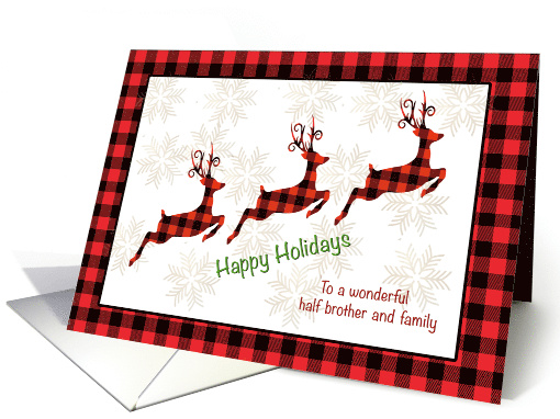 Happy Holidays with Red Reindeer and Snowflakes for Half Brother card