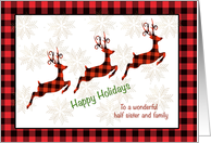 Happy Holidays with Red Reindeer and Snowflakes for Half Sister card