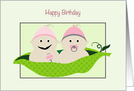 Birthday Twin Great Granddaughters with Two Baby Peas in a Pod card