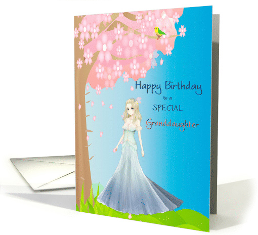 Happy Birthday for Granddaughter with Princess in Blue Dress card