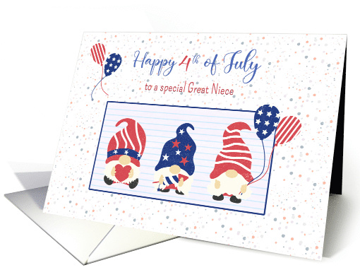 4th of July to Great Niece with Patriotic Gnomes and Balloons card