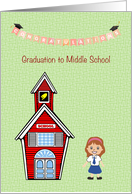Graduation to Middle School with Schoolhouse and Girl card