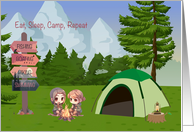 Summer Camp Thinking of You with Camp Fire and Tent card