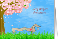 Dog Adoption Gotcha Anniversary with Pink Tree and Dachshund card