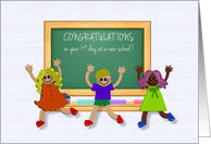 First Day at School with Elementary School Kids and Blackboard card