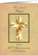 12th Anniversary of Ordination with Gold Cross card