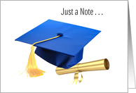Graduation Announcement Blue Mortarboard with Gold Scroll card