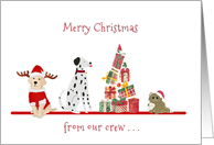 Dogs and Cat Christmas with Gifts Tree card