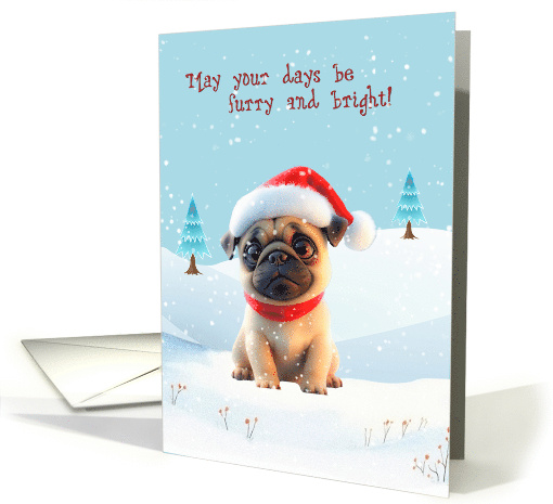 Christmas Pug in Snow with Santa Hat card (1946482)