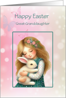Happy Easter Great Granddaughter with Cute Girl Holding a Bunny Rabbit