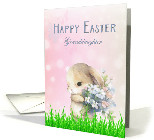 Happy Easter Granddaughter Bunny with Pink and Blue Flowers card