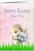 Happy Easter Great Niece Bunny with Pink and Blue Flowers card