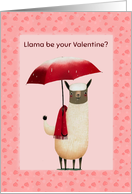 Llama Valentine with Red Umbrella and Red Scarf