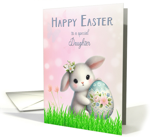 Happy Easter for Daughter with Cute White Baby Bunny card (1975792)