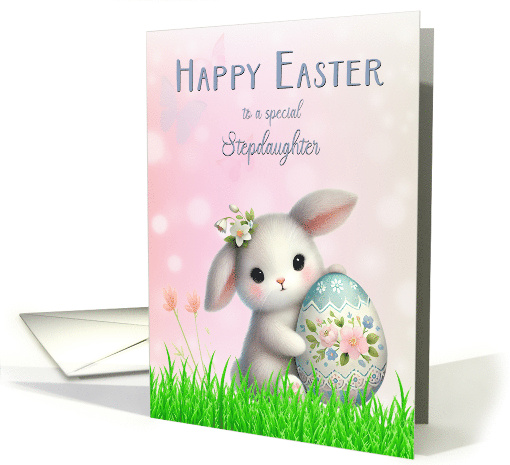 Happy Easter for Stepdaughter with Cute White Baby Bunny card