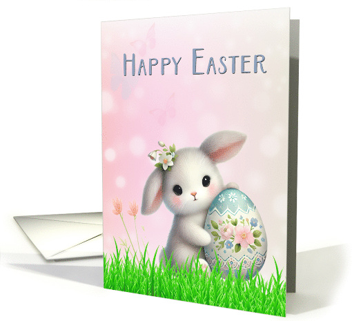 Happy Easter with Cute White Baby Bunny card (1975968)