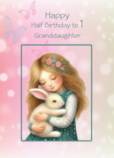 Halfway to One Birthday for Granddaughter with Rabbit and Girl