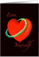 Red Hearten Love Yourself Tiara Self Hug Heart card
