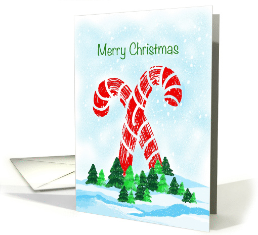 Snow fall Candy Cane and Christmas Tree for Merry Christmas card