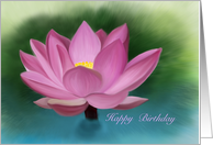 Pink Lotus Flower in Water for Happy Birthday card