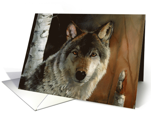 Happy Holidays with a Wolf Among Birch Trees card (1632790)