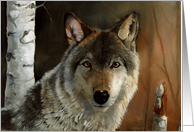 Happy Holidays with a Wolf Among Birch Trees card
