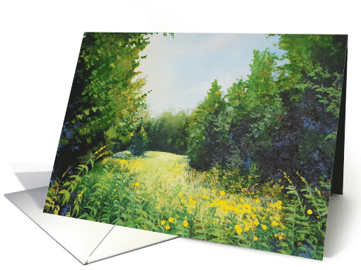 Thinking of You Landscape with Yellow Flowers and a Blue Sky card