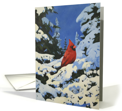 Winter Landscape with a Cardinal in the Snow with a Blue Sky card