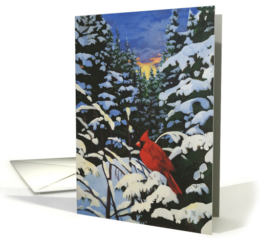 Winter Landscape with a Cardinal in the Snow at sunset card (1644616)