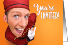 You’re Invited with a Male Movie Usher on Orange Blank Inside card