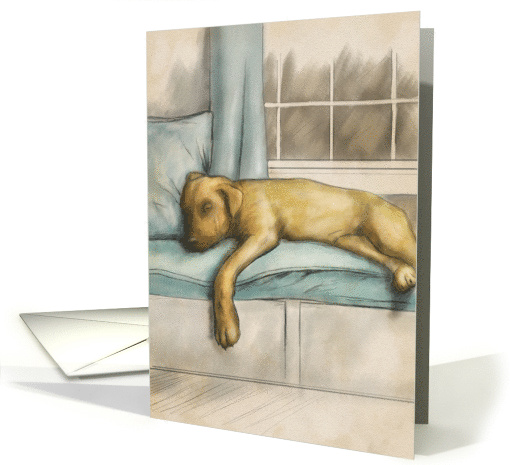 Missing You Golden Puppy Sleeping on a Window Seat card (1642642)