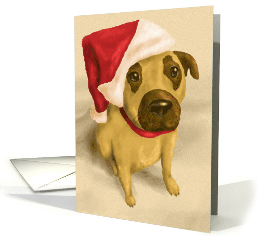 Christmas Pet Brown and Tan Puppy Wears a Santa Hat card (1642646)