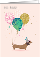 Happy Birthday Sausage Dog with Balloons card