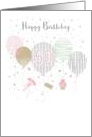 Happy Birthday age 50 Pink and Silver Balloons Confetti and Flowers card