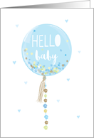 Hello Baby Boy Balloon Blue Hearts on White Blank Inside card
