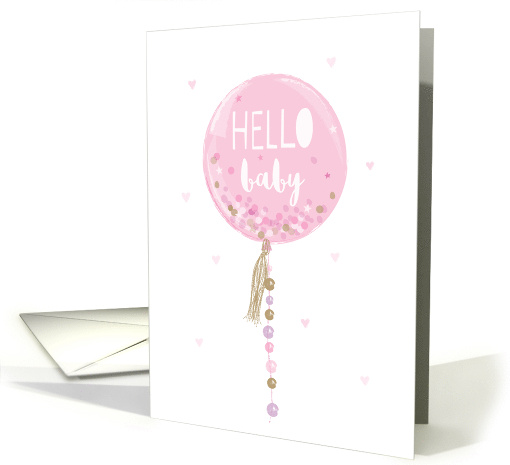 Hello Baby Balloon Pink Heart on White Blank Inside card (1643878)