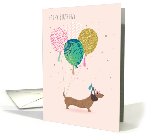 Happy Birthday Sausage Dog with Balloons card (1645386)