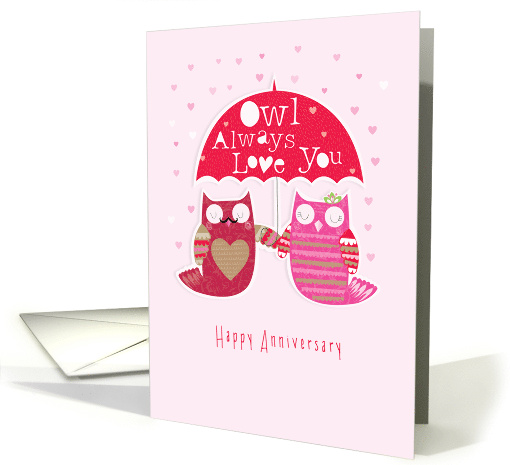 Happy Anniversary Owls with Umbrella and Love Hearts card (1647716)