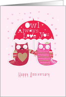 Happy Anniversary Owls with Umbrella and Love Hearts card