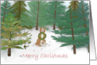 Dog in Evergreen Woods With Christmas Wreath card