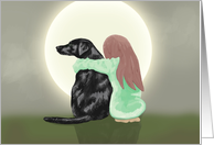 Black Labrador Dog and Girl Thinking of You card