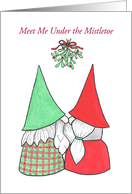 Merry Christmas Meet Me Under the Mistletoe Gnome Couple card